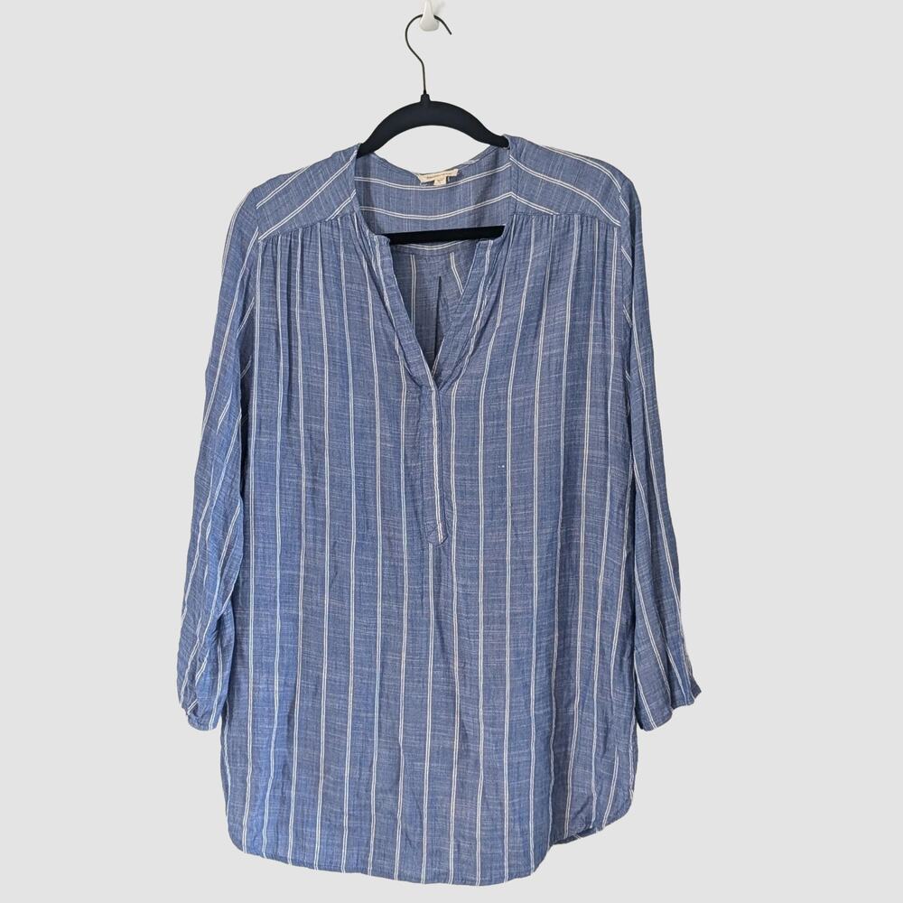 Jennifer & Grace Blue Striped Tunic Top L Roll Tab Viscose Cover Up Nautical